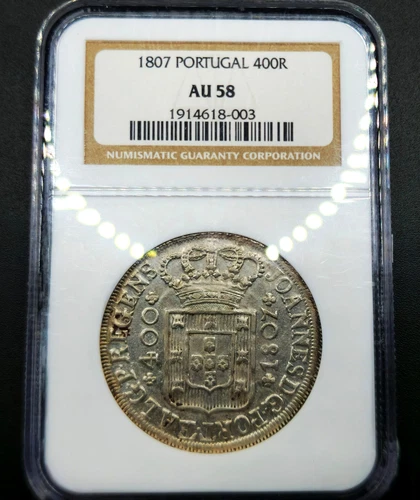 Cruzado Novo 1807 João Prince Regent Blazon of the kingdom of Portugal AU58 NGC