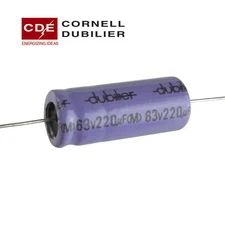 G29156E ` (Pkg 6) Cornell Dubilier 220µF 63V 85°C Axial Capacitor