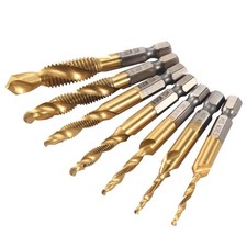 2X(7Pcs 1/4Inch Hex Shank Titanium Combination Drill and Tap Set Metric8520