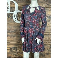 American Eagle | Open Keyhole Cutout Boho Paisley Long-Sleeve A-Line Mini Dress