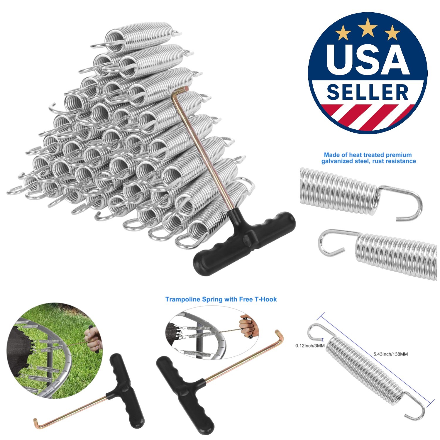 40 Pack 5.5&rdquo; Heavy Duty Trampoline Springs - Galvanized Steel Replacement Set