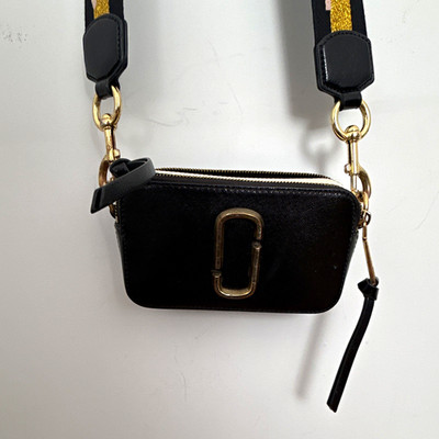 Marc Jacobs Black/White/Gold Snapshot Crossbody Double Zip Logo Strap Dust Bag