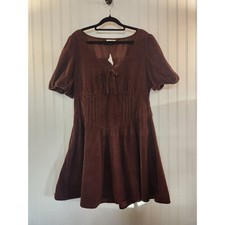NEW American Eagle Women's Brown Corduroy Babydoll Milkmaid Mini Dress Size XL