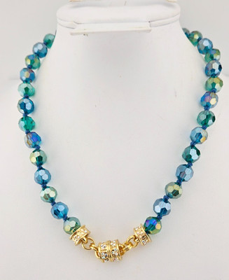KIRKS FOLLY GODDESS CRYSTAL 10mm MAGNETIC NECKLACE teal / goldtone