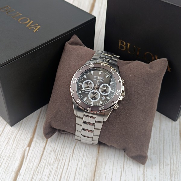 Reloj Bulova Marine Star 98B401 para hombre, negro/gris, cronógrafo de cuarzo, 41.5mm 3