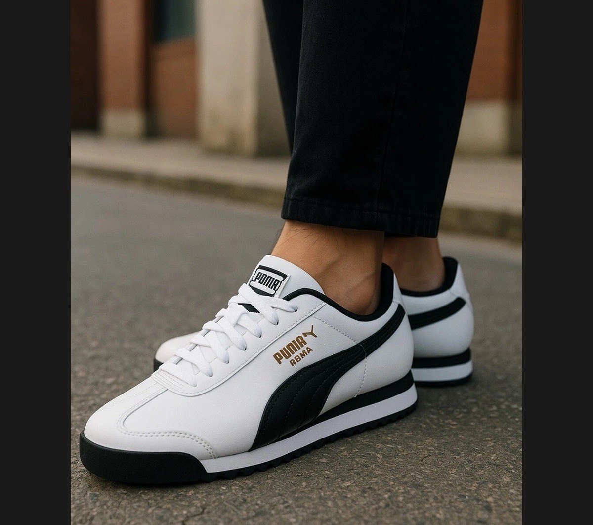 Puma Roma Basic White Black Running Shoes 353572-04 Men’s Sz 13‎ Puma Roma  main image 4