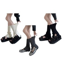 Elegant Slouchy Leg Warmers for Women Side Slit Ribbed Knit Foot Covers Socks