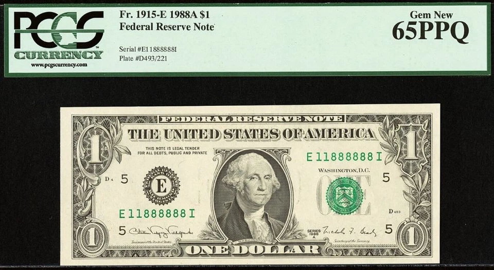 1999 & 1988A $1 FRN PCGS 65PPQ Fancy Binary Serial Number 11888888/88888811 - Image 2 of 4