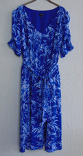 Talbots Womens Etched Toile Belted Smocked Fit and Flare Dress 18W Blue Floral