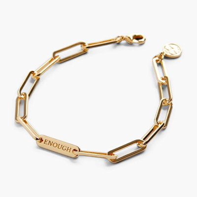 Bryan Anthonys ''I Am Enough'' Engraved Gold Tone Bar Link Charm Bracelet