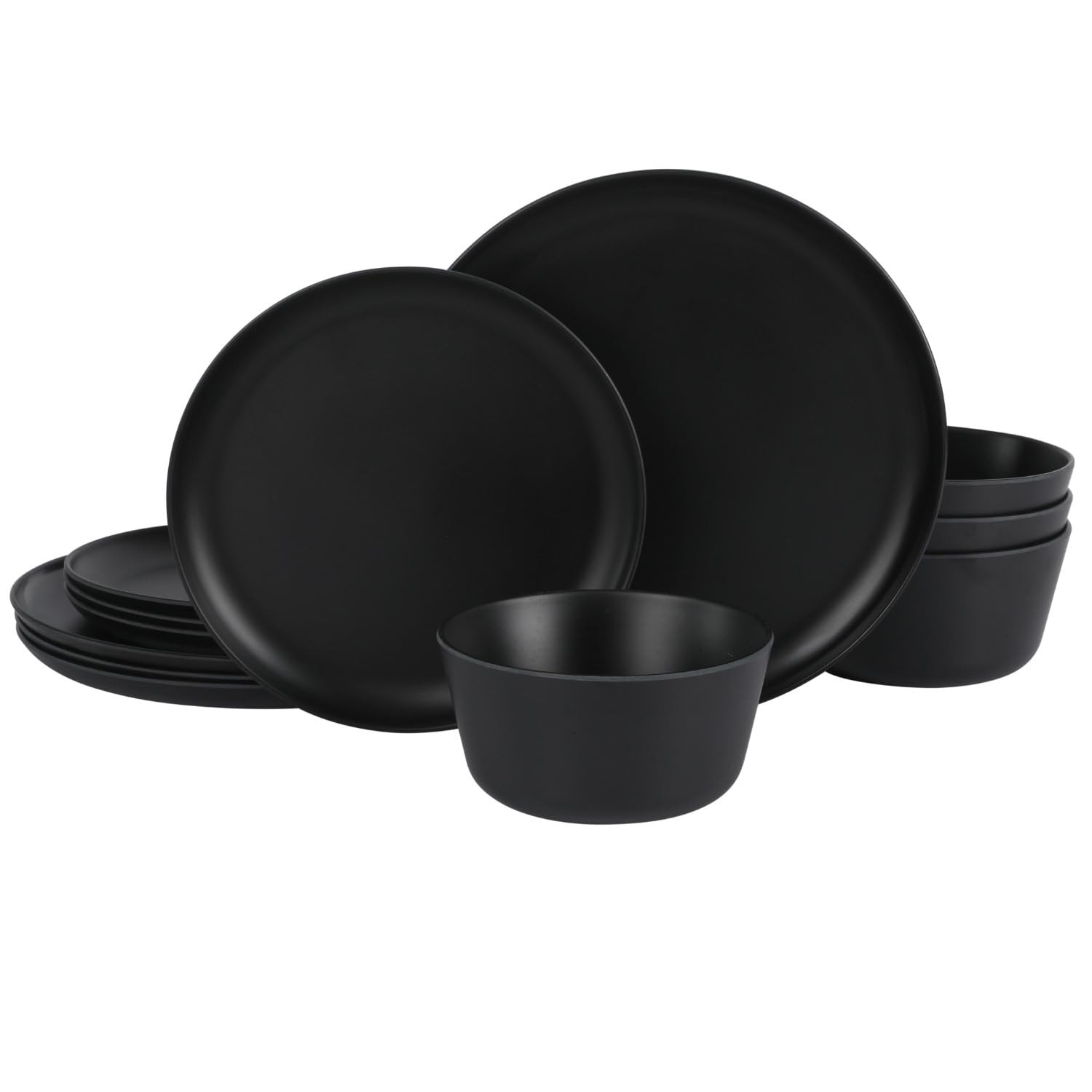 Gibson Home Fairhope 12-Piece Matte Black Melamine Dinnerware Set &ndash; Durable