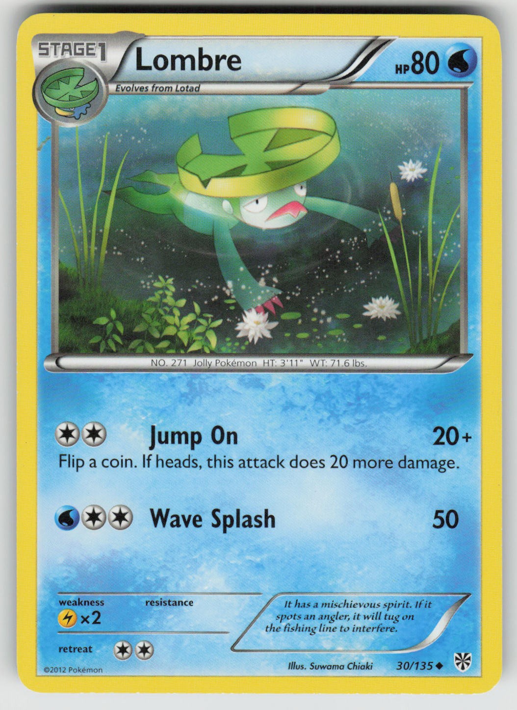Lombre 30/135 Uncommon Plasma Storm Pokemon Moderately Played