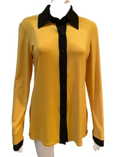 EVA VARRO NWT Gold/Black Snap Down Button Blouse Top Size Medium NEW