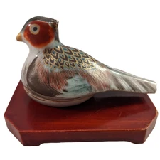 Antique Japanese Makuzu Kozan Ceramic Pheasant Kogo Incense Container Ninsei