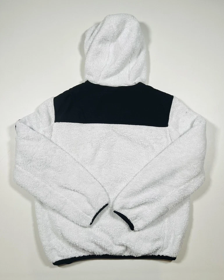 Chaqueta Michael Kors Para Hombre Mediana Negra Blanca Polar Con Capucha Sherpa Cremallera Completa Logo Foto 2 de 4