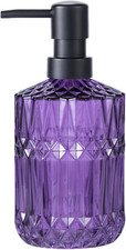 Diamond Design 12 Oz Purple Glass Soap Dispenser,Refillable Lotion Soap Dispense