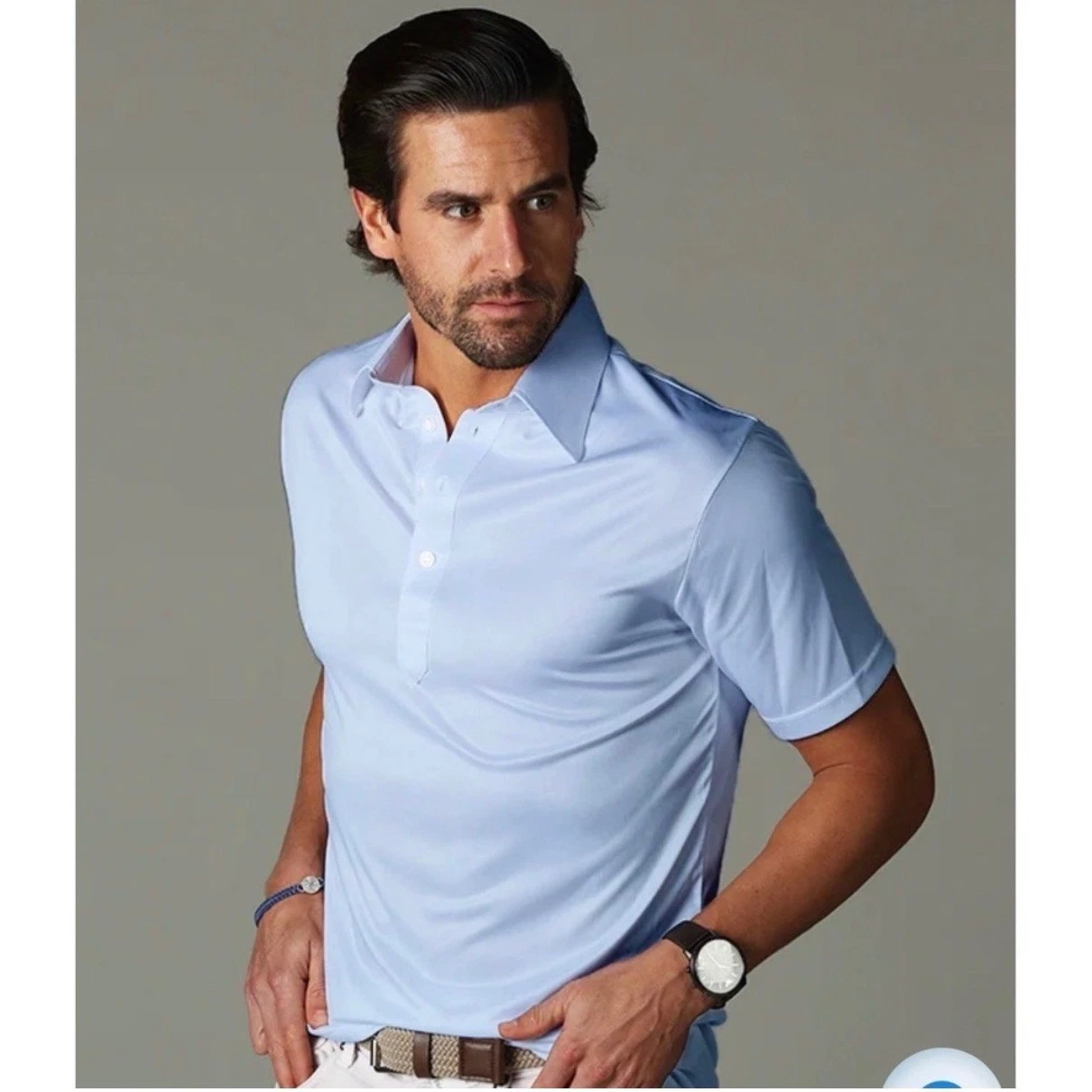 Collars & Co Mens XL Dress Collar Polo Light Blue Performance Short Sleeve NEW