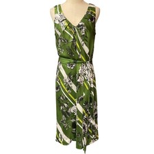 Talbots Women's Sleeveless Floral Print V Neck Wrap Tie Waist Midi Dress Size 12