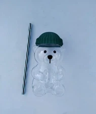 2025 Holiday New Glass Bear Cold Cup With Straw 20oz Mug Jar Coffee Unbranded
