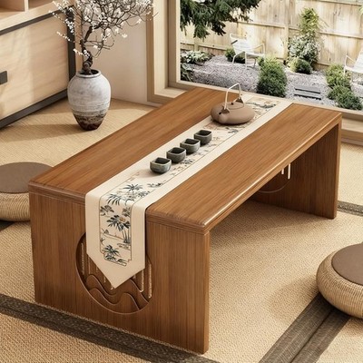 Japanese Floor Table, Bamboo Folding Coffee Table for Sitting on The Floor 80CM