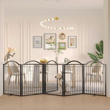 Metal No-Assembly Freestanding Dog Gate with Door Walk Through, Extra Wide 12...
