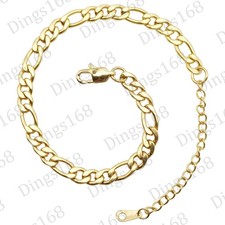 Designer Inspired 18K Yellow Gold Filled Figaro Chain Bracelet 7"/9" adjustable