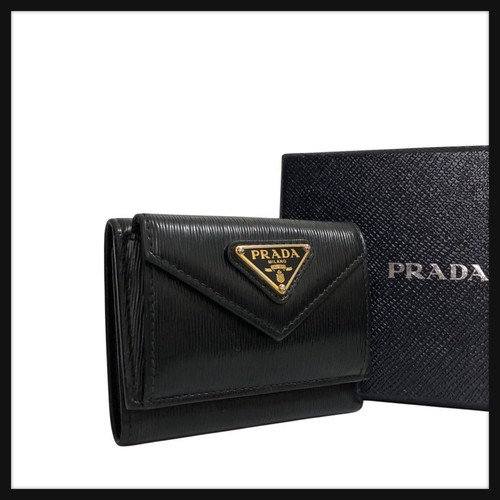 PRADA Tri Fold Wallet Black Vitello Move Leather 3046 From Japan