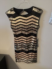 Short Black  Gold Sequin Cocktail Dress Size Medium