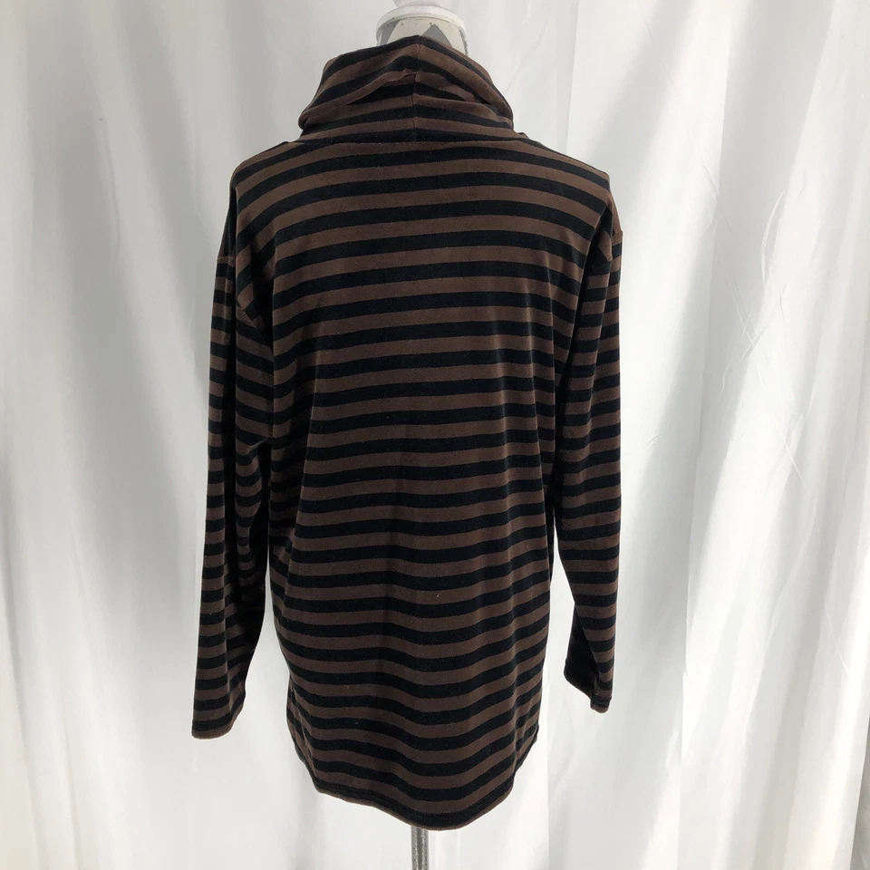Blusa feminina vintage Sag Harbor gola alta grande veludo marrom listrada preta - Imagem 3 de 4