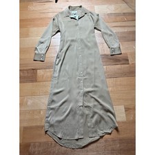 Banana Republic Shirt Dress Womens S Tan Satin Button Front Maxi 870720-02-1