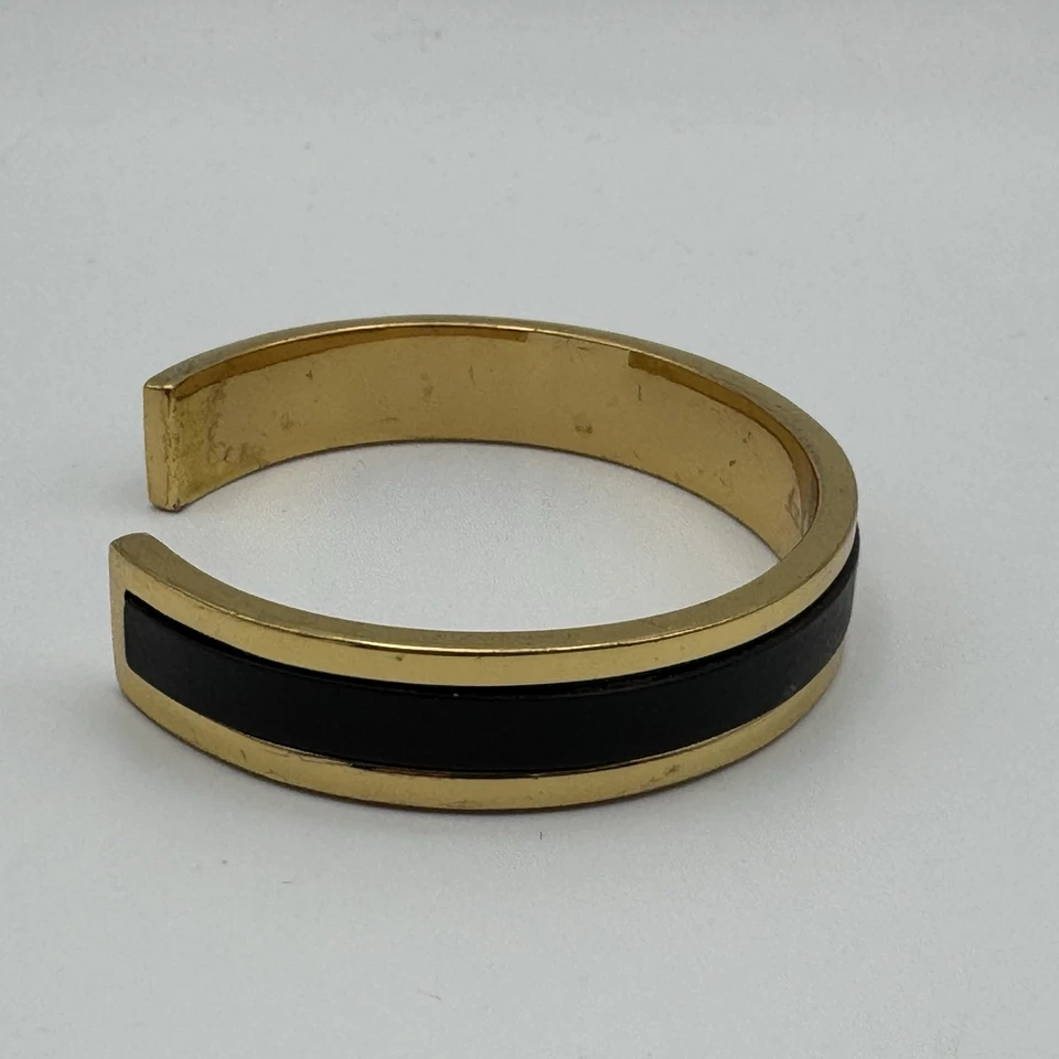 Brazalete J.Crew Brazalete Tono Dorado Negro Incrustación Plástico Abierto Rígido Joyería Foto 2 de 4
