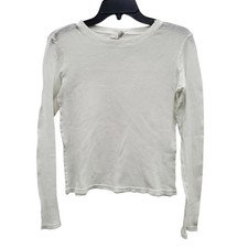 Michael Stars Women's Y2K White Perforated Cotton Mesh Basic Long Sleeve Tee O/S