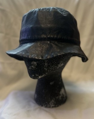 Vintage Wilsons Leather Pelle Studio Bucket Hat Medium Black Y2K Streetwear 90s