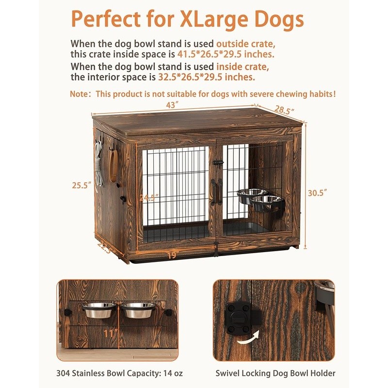 как выглядит Dog Crate W/ Rotating Bowls Removable Tray Sturdy Locking Design Indoor Use фото