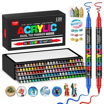 Acrylic Paint Markers 120 Colors, Dual Tip Markers No Bleed with Automatic In...