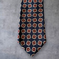 Vintage Brooks Brothers Geometric Navy Blue Shapes Silk Made In USA