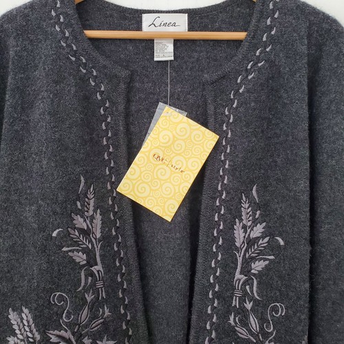 NWT LINEA Louis Dell'Olio Sz L Embroider Floral Open Jacket Gray 100% Wool Boxy - Picture 4 of 13