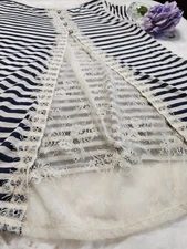 Jolt blue and white striped blouse w/ beautiful lace & feathering detailing - S