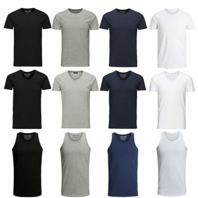 Jack Jones Herren T-Shirt Marken Basic V-Neck O-Neck Tee Tank Top WOW 
