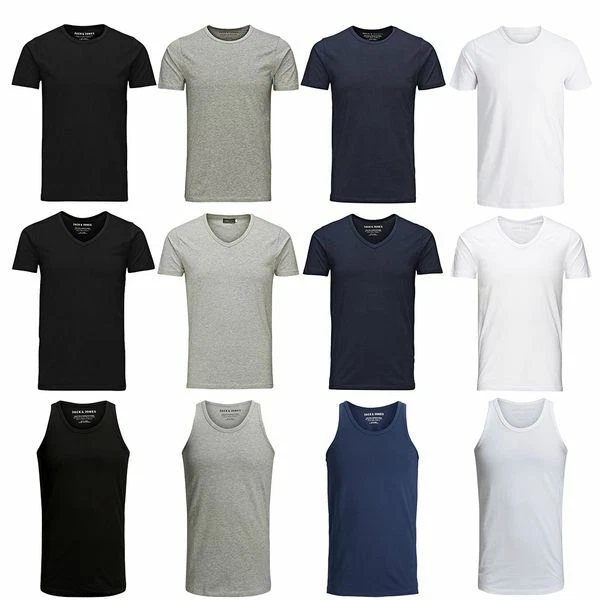 Jack Jones Herren T-Shirt Marken Basic V-Neck O-Neck Tee Tank Top WOW  - Bild 1 von 1