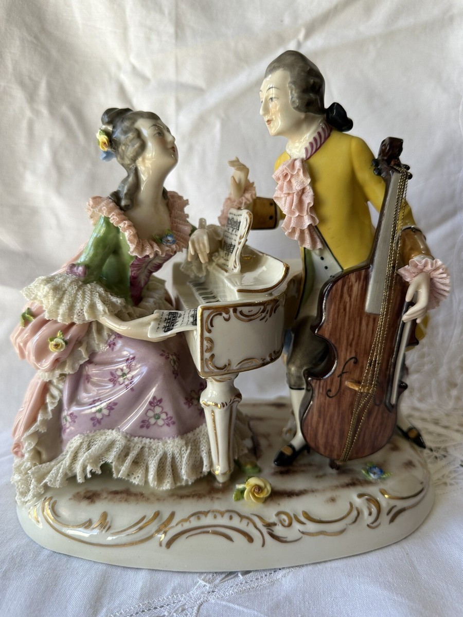 Antique Dresden Germany Volkstedt Lace Porcelain Figurines Playing