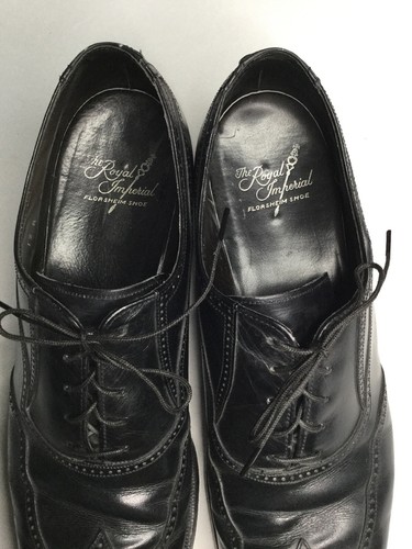 FLORSHEIM ROYAL IMPERIAL WING TIPS ALL LEATHER 12 A BLACK OXFORD MADE USA - Picture 6 of 12