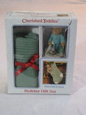 NIOB Vtg Cherished Teddies Sonny Santa's Visit Holiday Gift Set 864307, 2001 rr