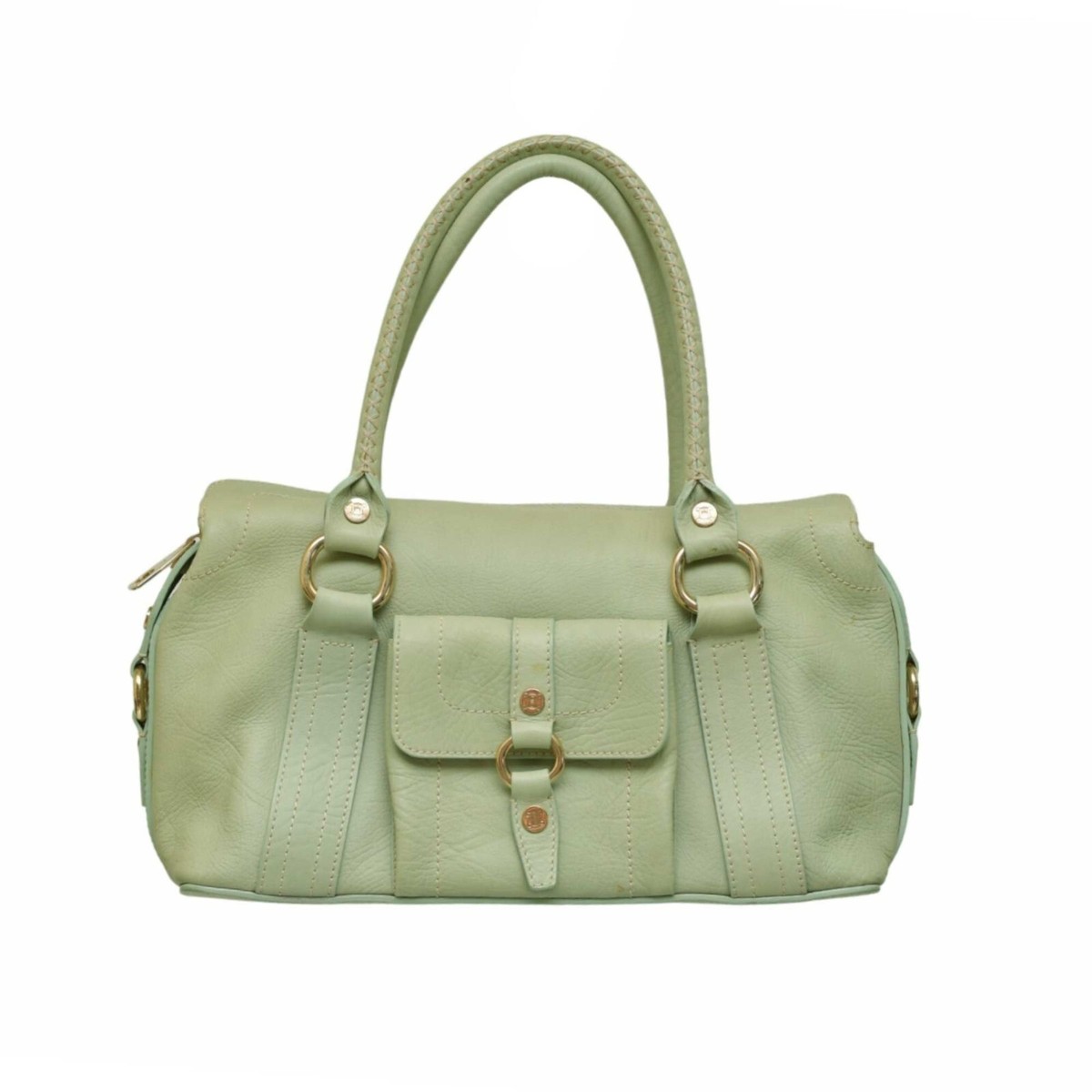 Celine Mint Green Leather with Pocket Top Handles Satchel bag