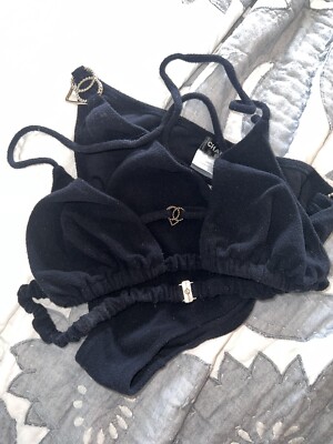 CHANEL Black Bikini Swimsuit With Gold Chanel Logo Hardware | eBay