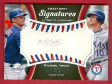 2008 SWEET SPOT (BB) Michael Young SSP AUTO BALL LEATHER RED/BLUE CARD #d 6/9