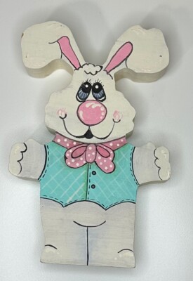 Wooden Easter Rabbit Bunny 4.5'' Standing Ornament - Hand Painted