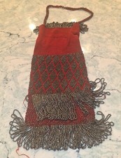 Antique c.1920's Micro Beaded RETICULE Drawstring Purse Flapper Bag 10" Tall