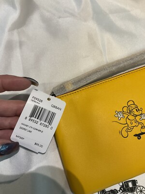 Coach Disney X Mickey Mouse Wristlet Yellow Skate Boarding Mickey