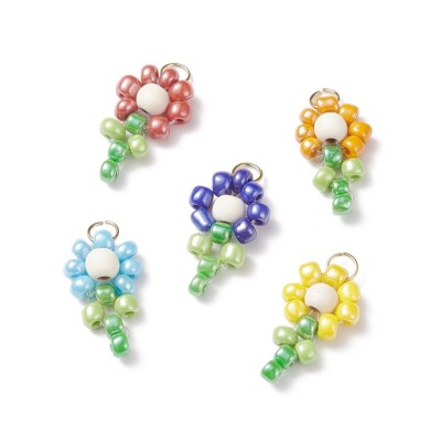 50x Glass Sunflower Flower Charms Pendants for Jewelry Making DIY Necklace Craft